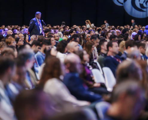 A delegate is asking a question at a session at ESOC 2026