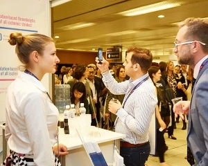 Participants visiting a booth at ESOC