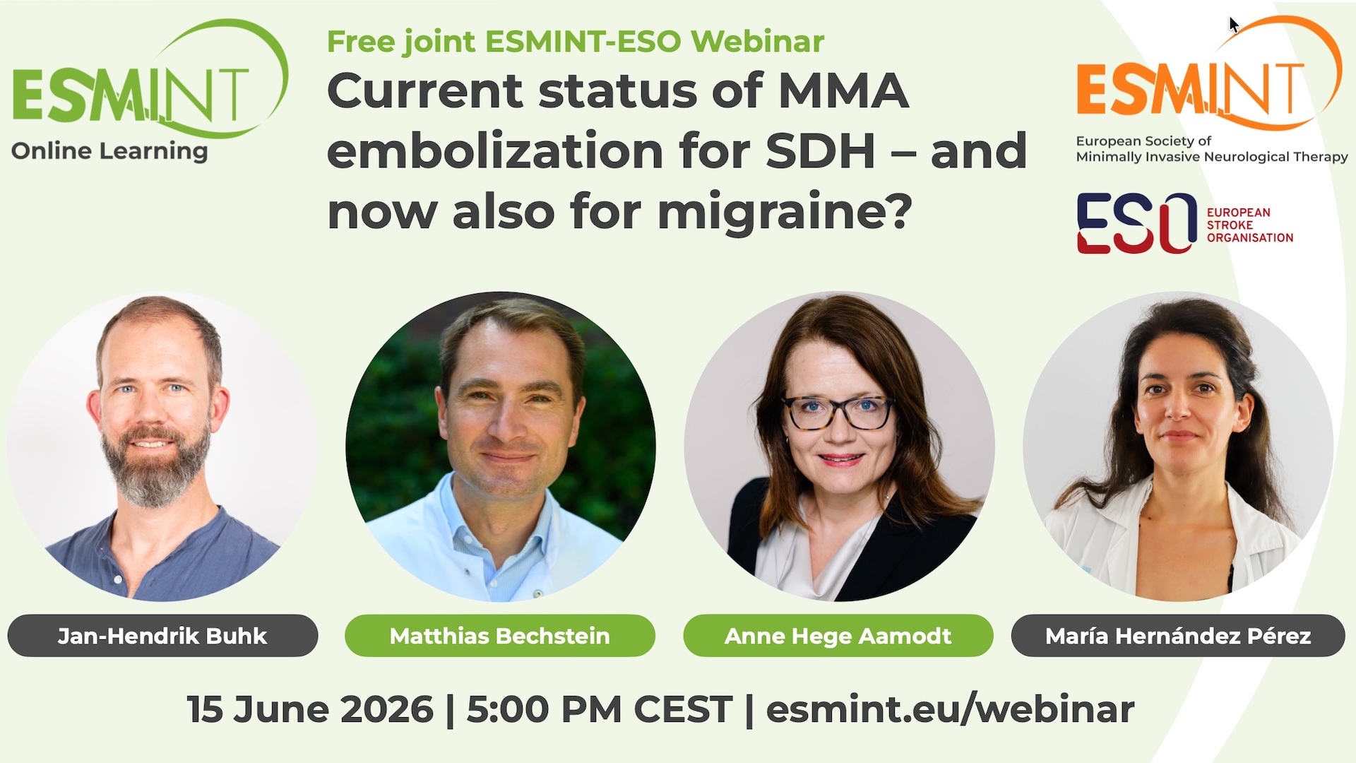 ESO-ESMINT Joint webinar - Current status of MMA embolization for SDH – And now also for migraine?